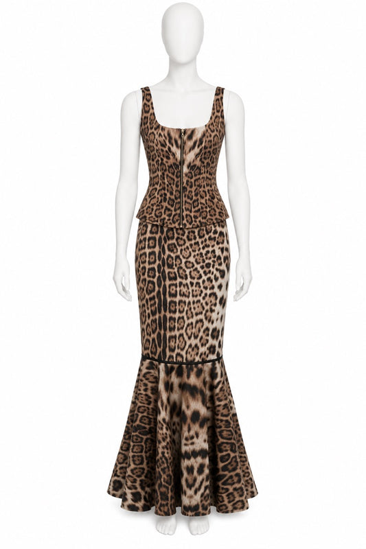 Roberto Cavalli leopard corset mermaid skirt set