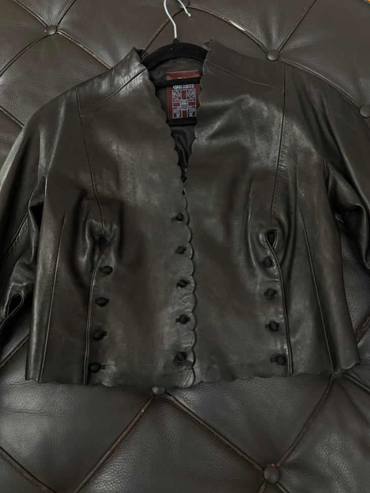 John Galliano black leather cropped jacket