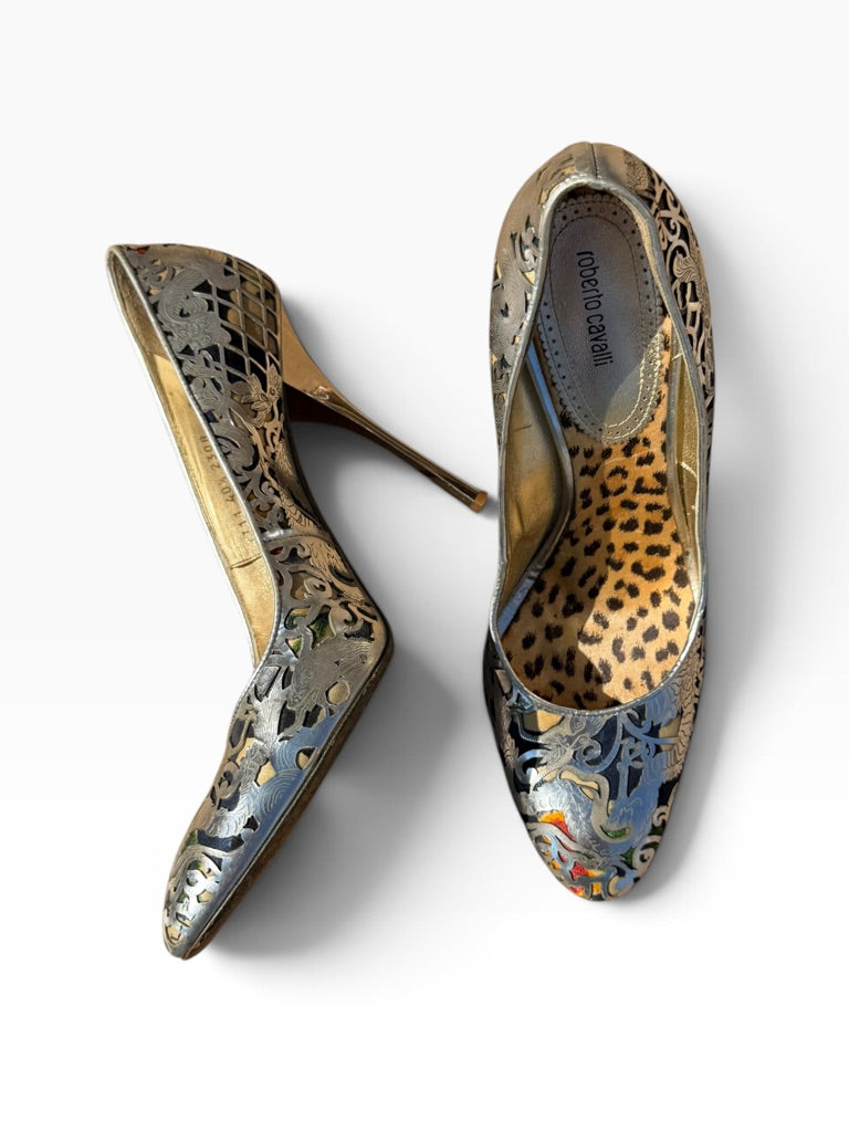 Roberto Cavalli metallic cut-out pumps size 40.5