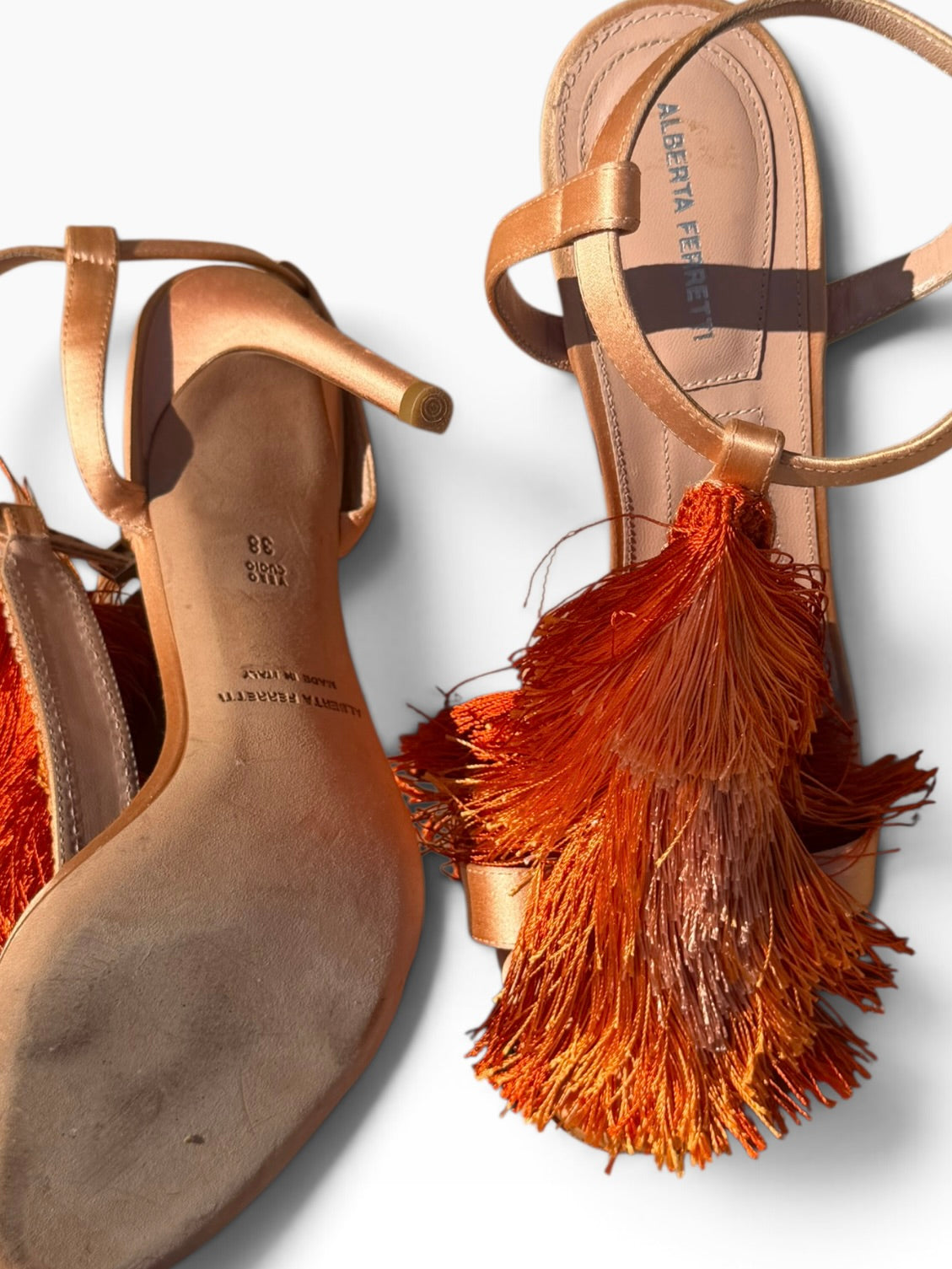 Alberta Ferretti orange fringe sandals size 38