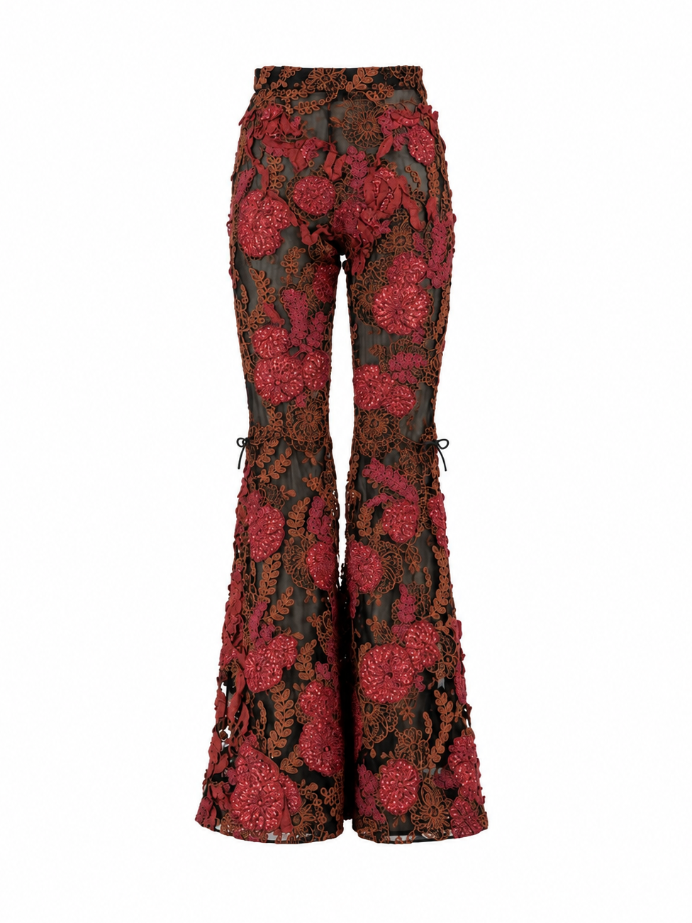Gucci lace leather bow flared pants
