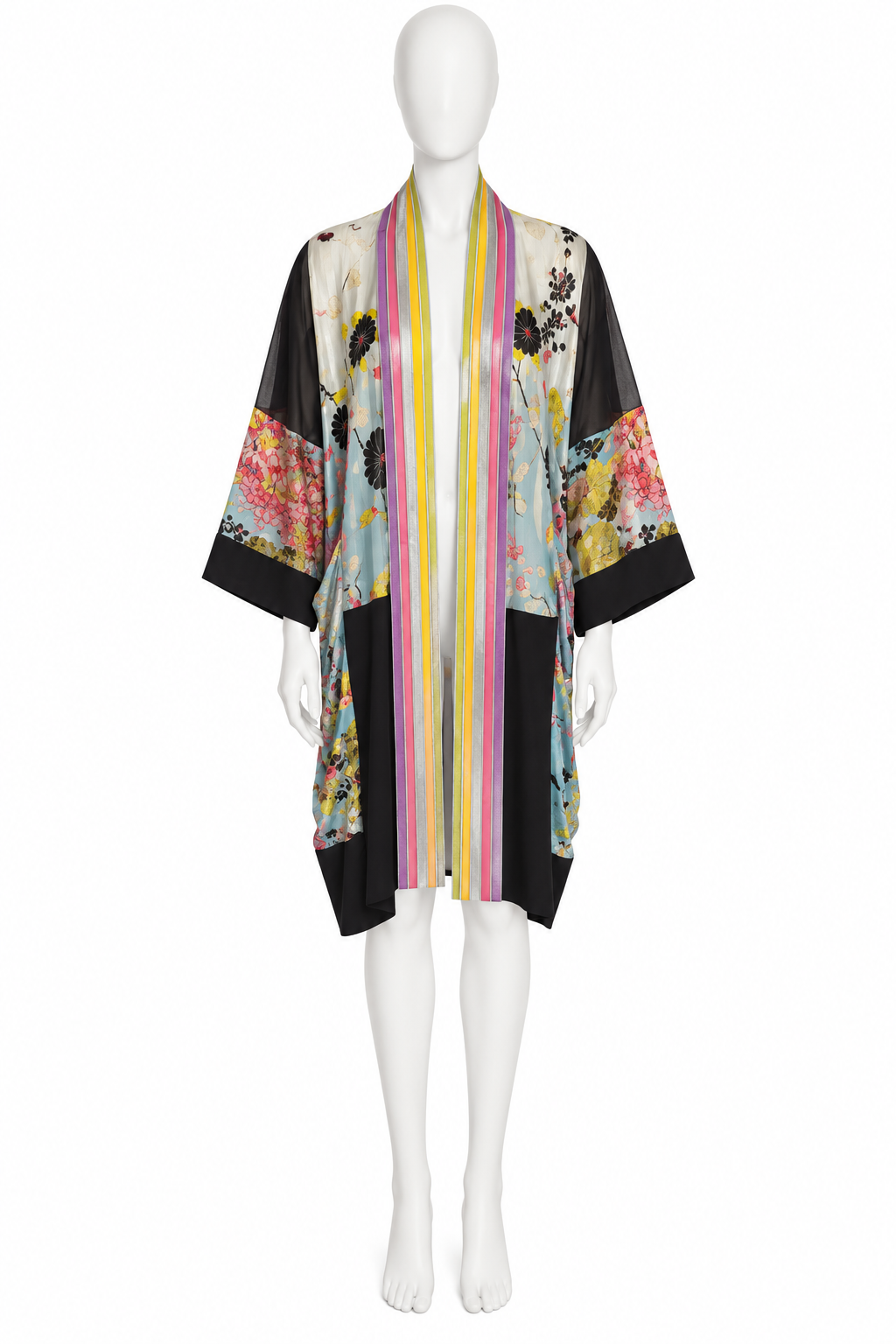 Jean Paul Gaultier silk kimono leather trim