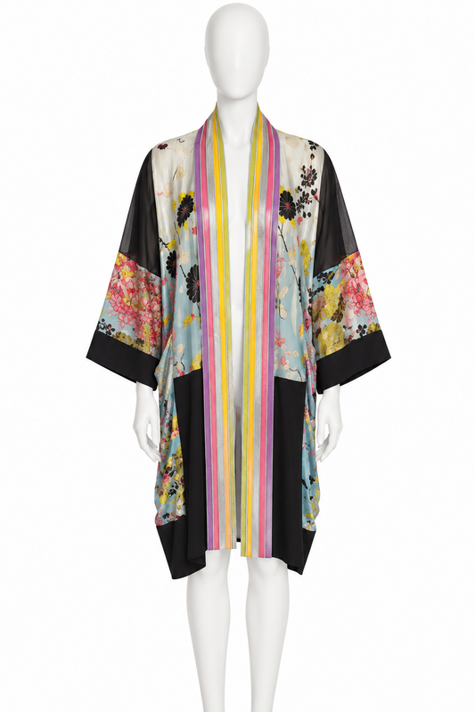 Jean Paul Gaultier silk kimono leather trim