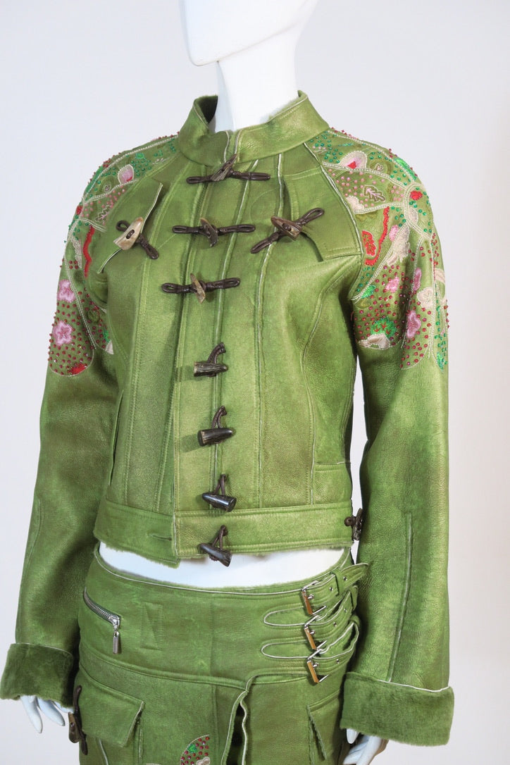 John Galliano fall 2005 green shearling beaded set