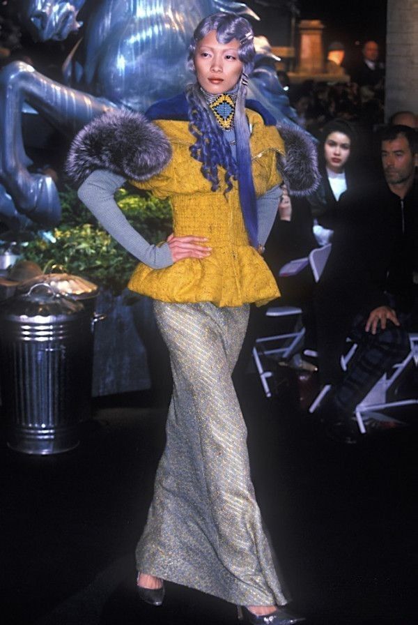 Dior fall 1998 chartreuse wool tweed high waisted pants