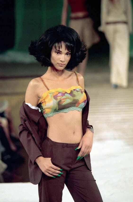 Jean Paul Gaultier spring 2000 runway cropped mesh lace-trim top