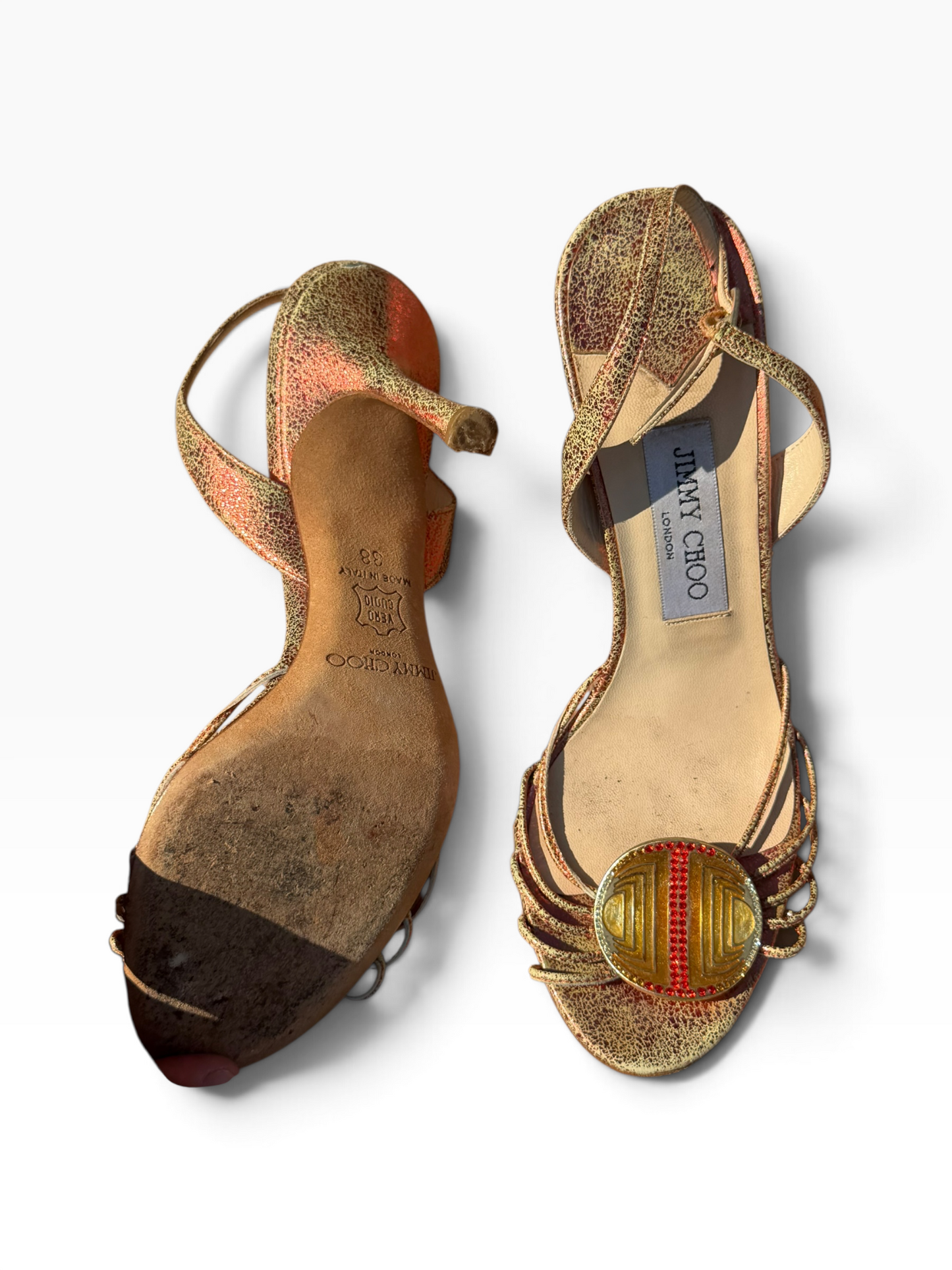 Jimmy Choo embellished gold sandals size 38