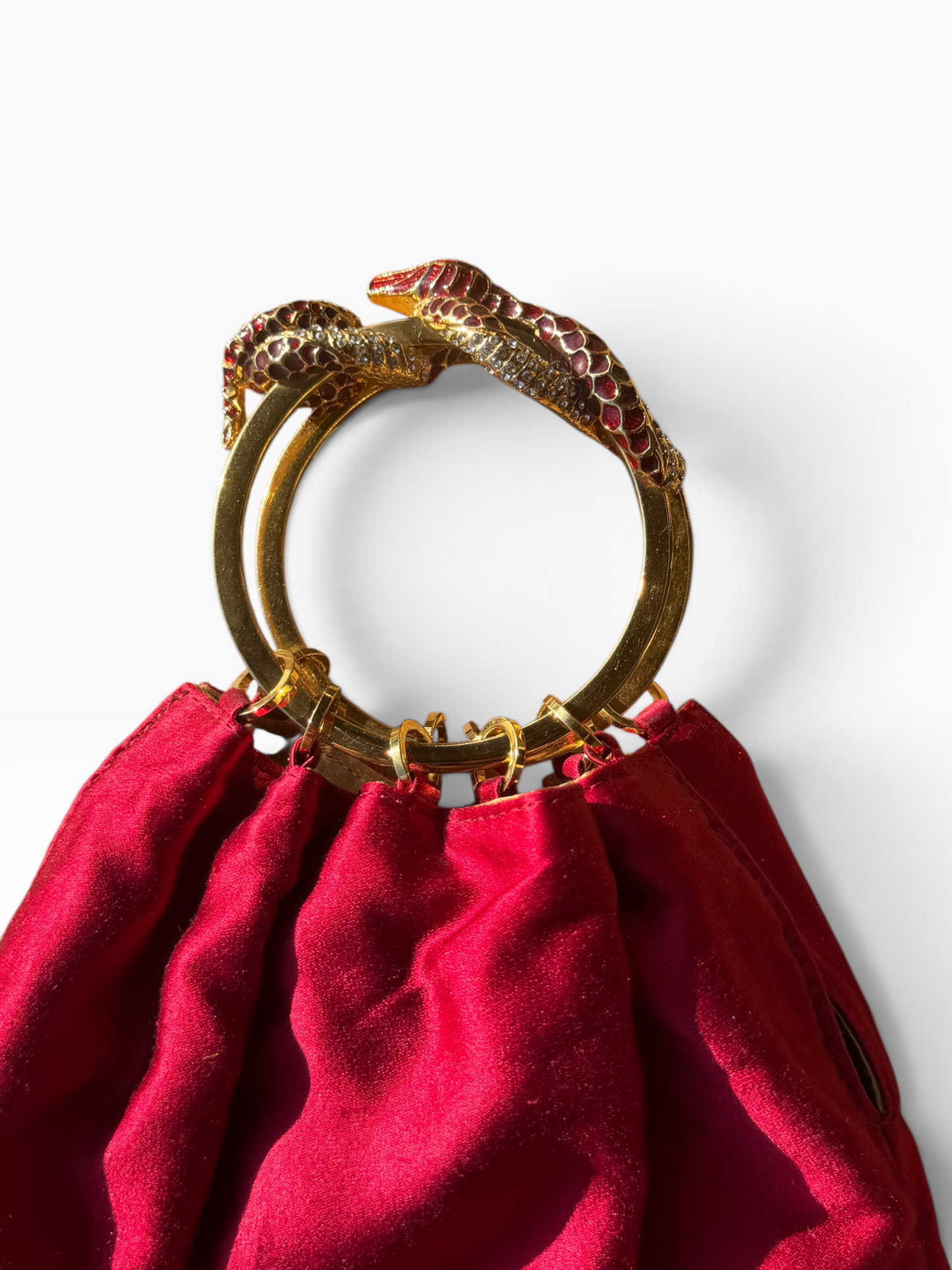 Valentino red satin snake handle bag