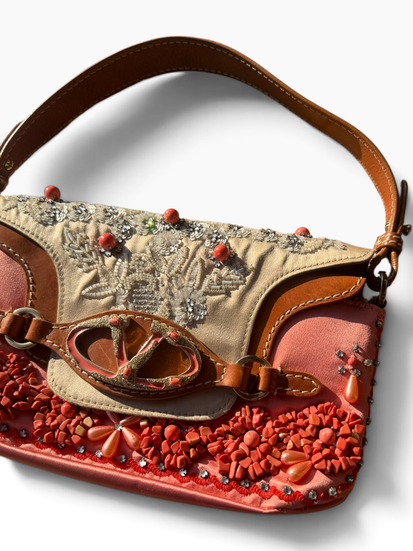 Valentino coral embellished shoulder bag