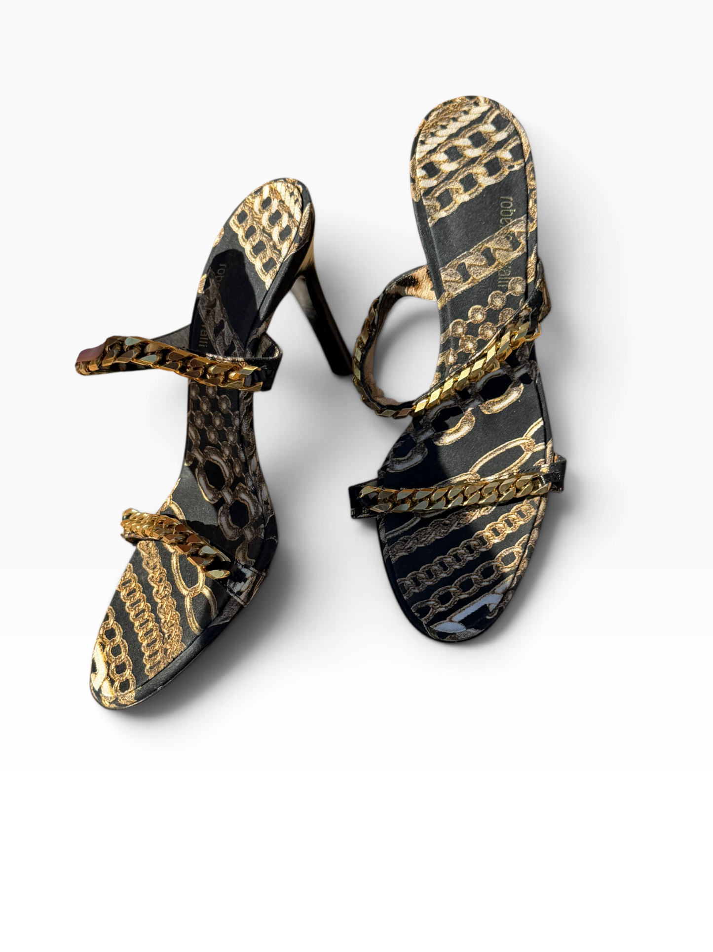 Roberto Cavalli chain print sandals size 37