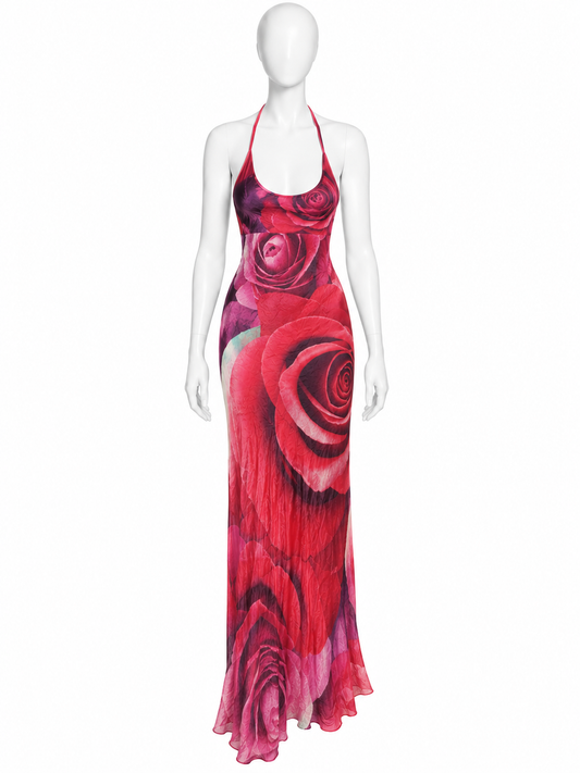 Roberto Cavalli spring 2000 silk pleated floral maxi dress