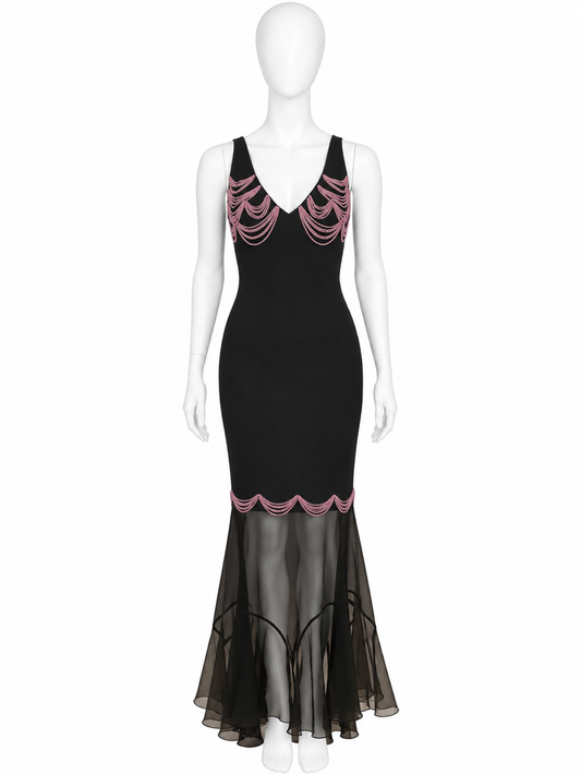 Chanel spring 2003 runway pink beads dress