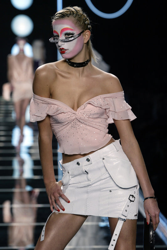 Dior fall 2003 runway pink silk crystal embellished corset top