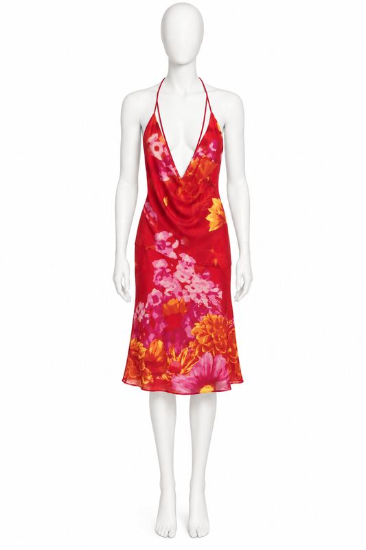 Roberto Cavalli 2000 floral silk halter dress