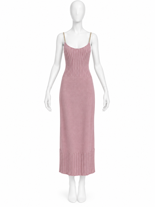 Dior fall 1999 pink knit button maxi dress