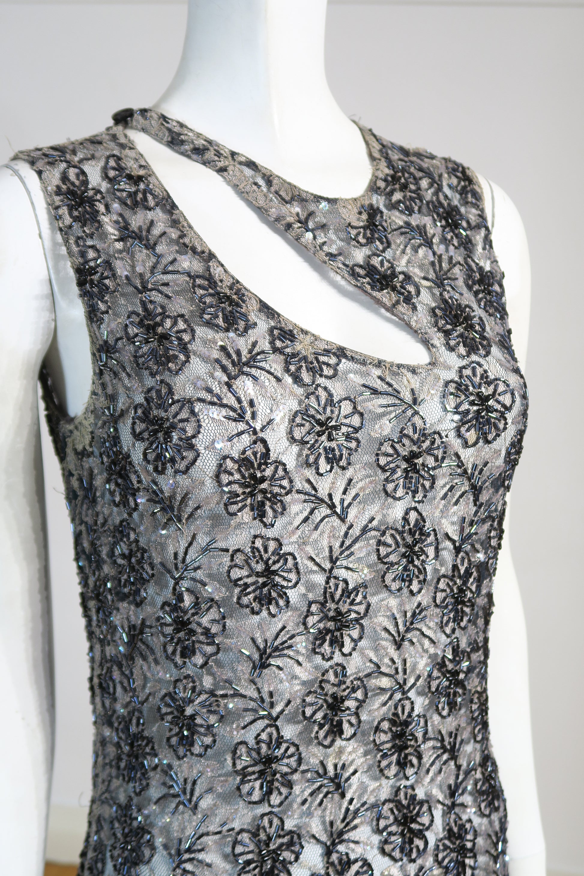Alexander McQueen archival dress asymmetric neckline Paris