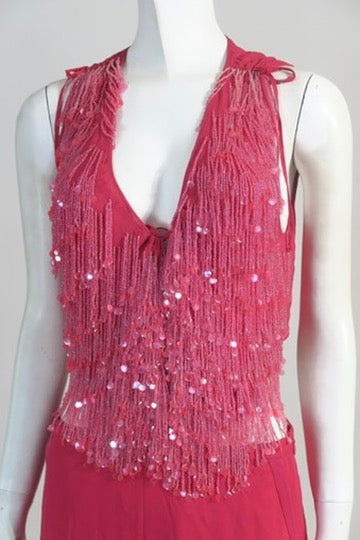 Armani evening set pink silk and sequins 2000s Paris