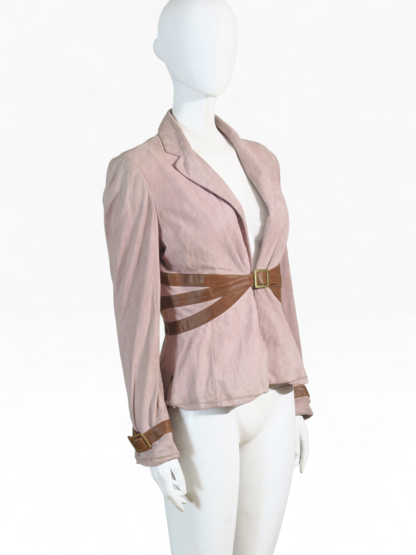 Valentino light pink suede brown belt jacket