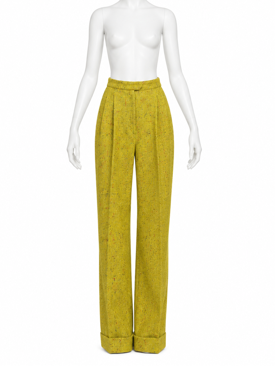 Dior fall 1998 chartreuse wool tweed high waisted pants