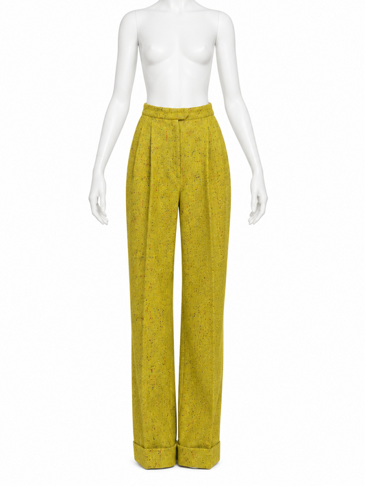 Dior fall 1998 chartreuse wool tweed high waisted pants