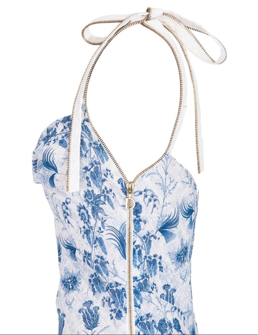 Dior spring 2001 asymmetrical zipper bow strap top