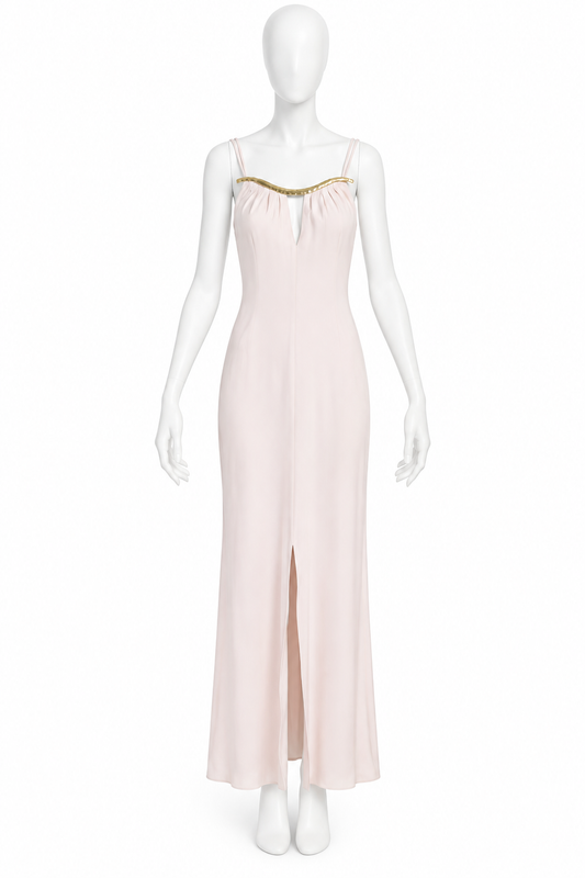 Mugler 1999 pink dress gold neckline