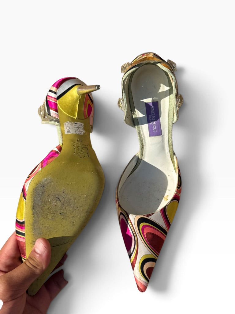 Emilio Pucci printed satin heels size 37