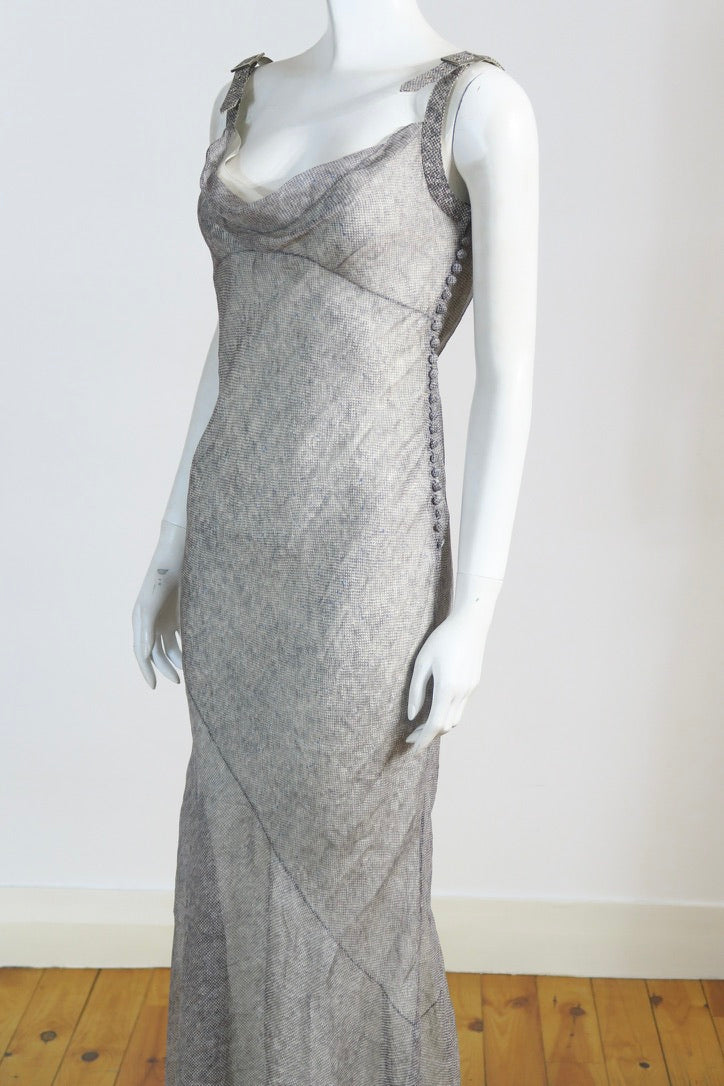 Christian Dior 2001 Grey Silk Chiffon Dress – Buckle Straps – Size 38 FR – yourgarmentz