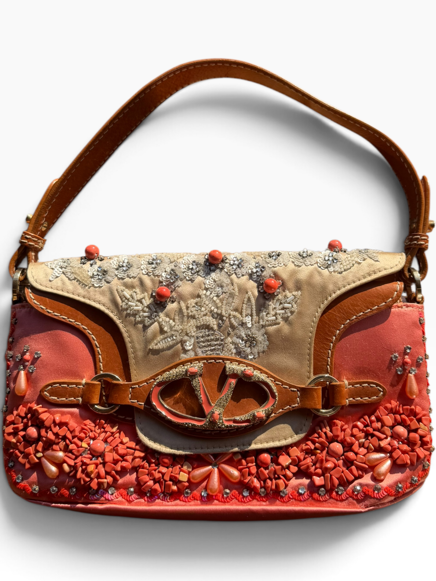 Valentino coral embellished shoulder bag
