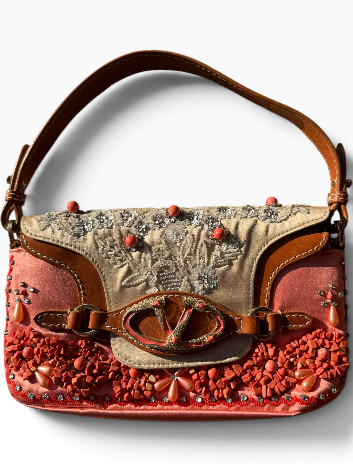 Valentino coral embellished shoulder bag