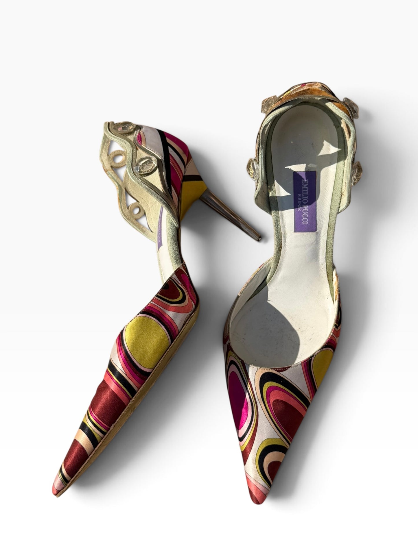 Emilio Pucci printed satin heels size 37