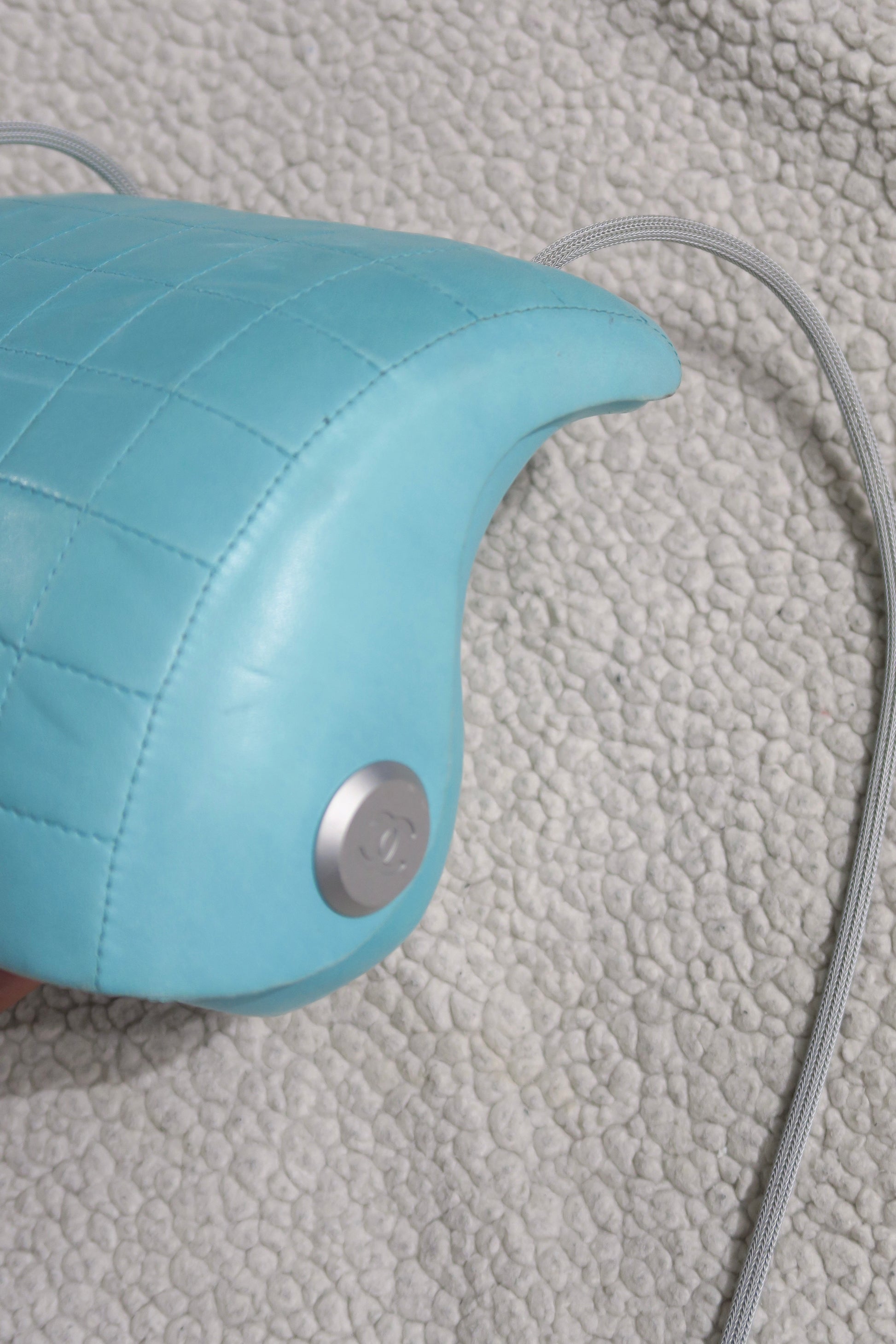 Chanel small bag light blue leather quilted Paris