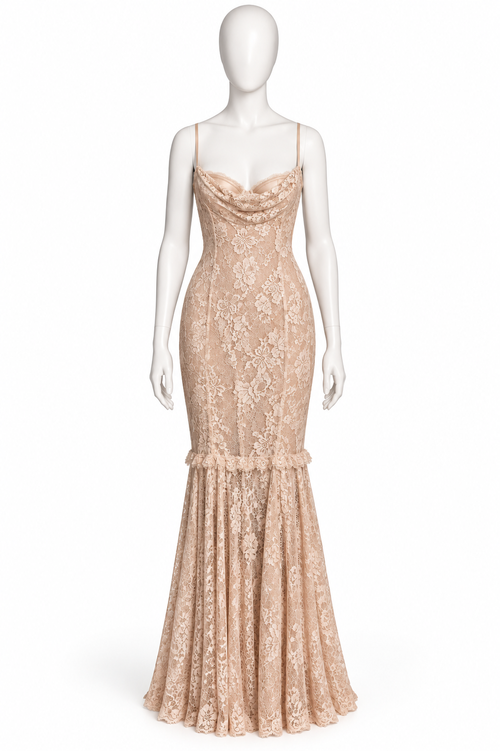 Dolce & Gabbana beige lace maxi dress