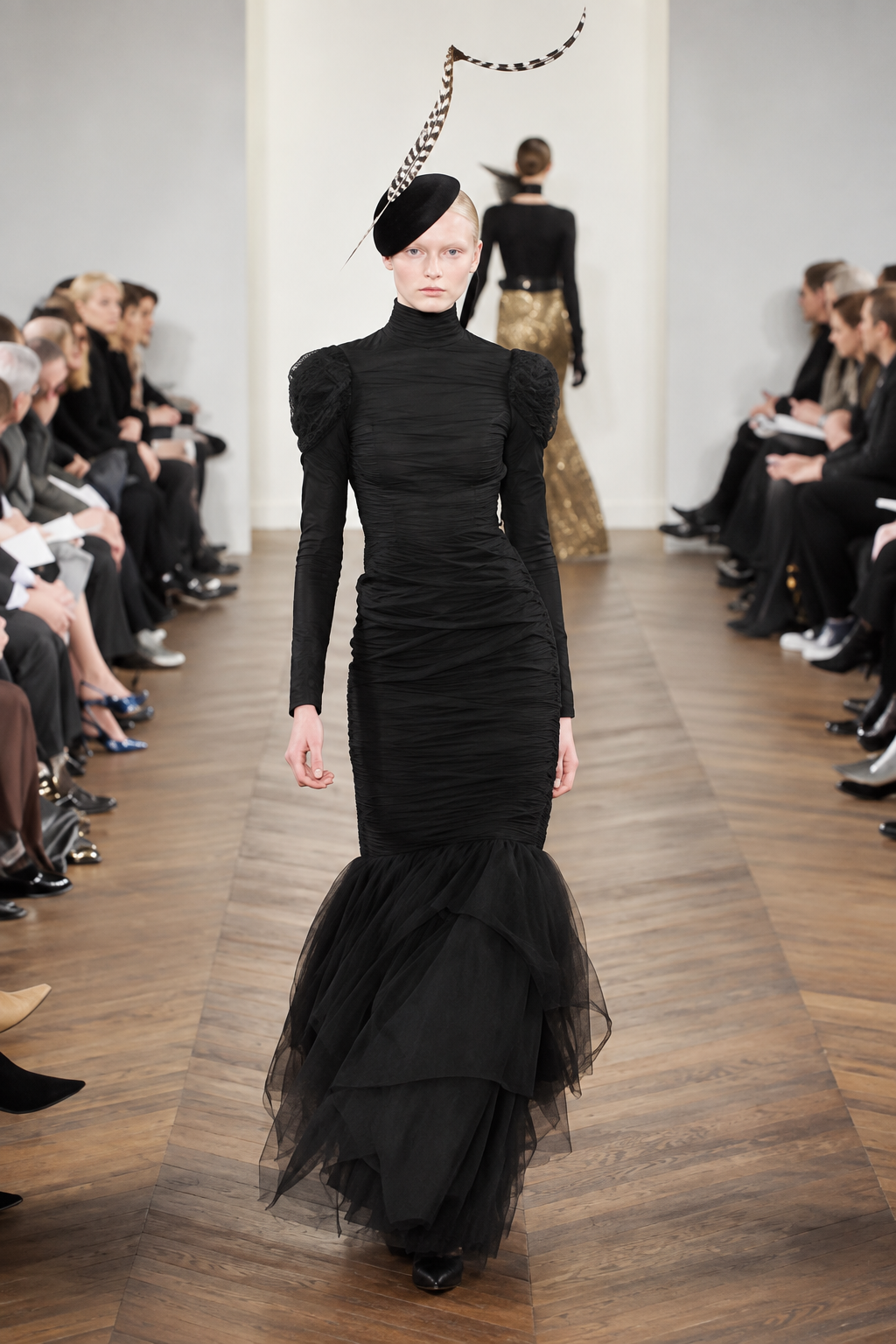 Ralph Lauren Purple Label fall 2008 runway feather tulle maxi dress