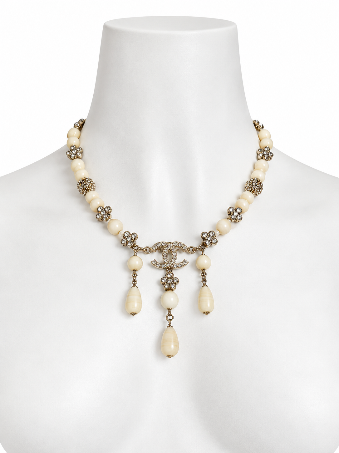 Chanel crystal bead CC drop necklace
