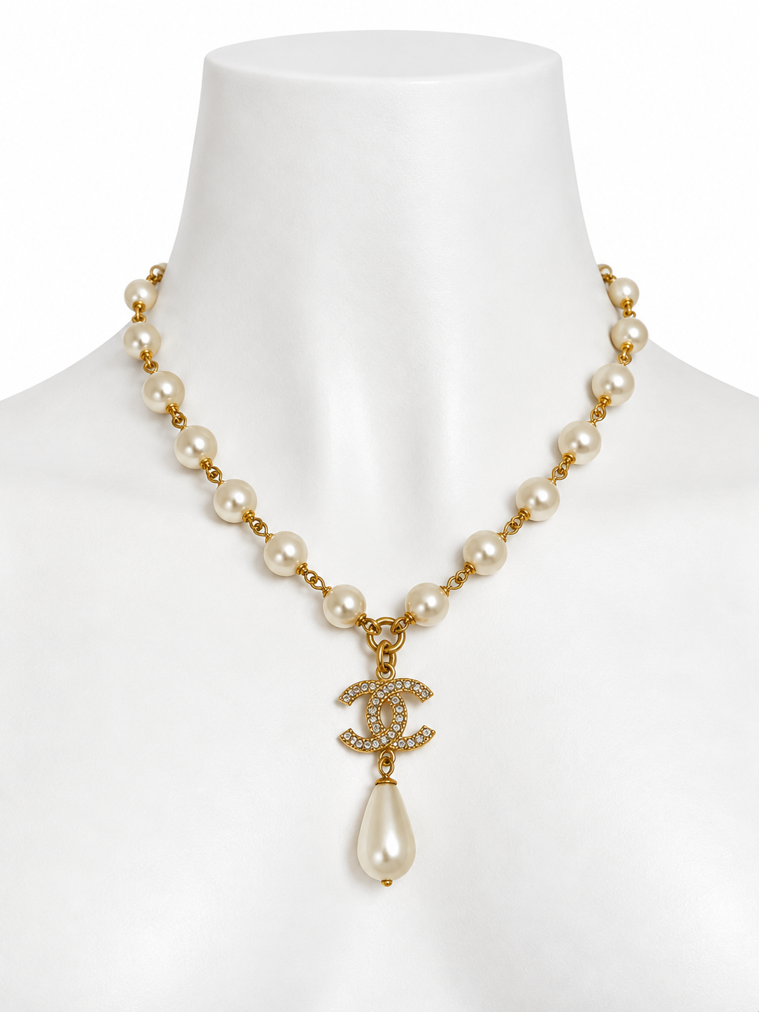 Chanel pearl crystal CC drop necklace