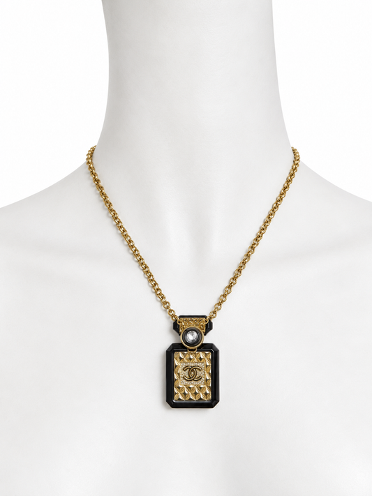 Chanel black and gold CC pendant necklace