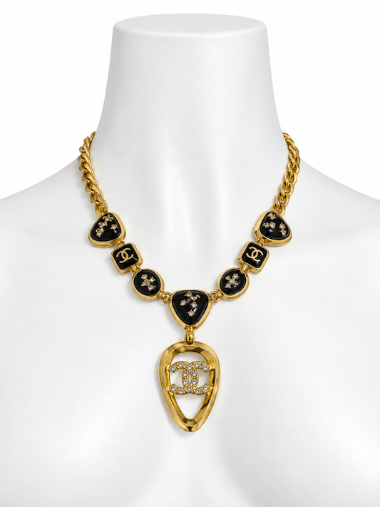 Chanel strass resin and enamel gold necklace