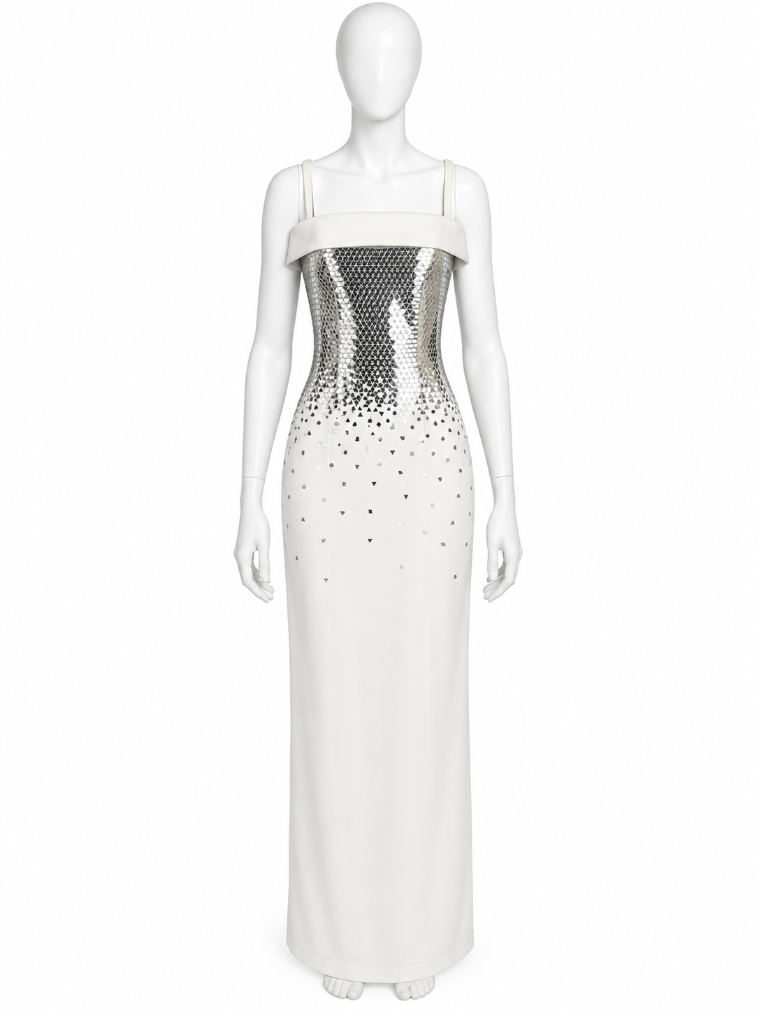 Mugler couture white crepe embellished maxi dress