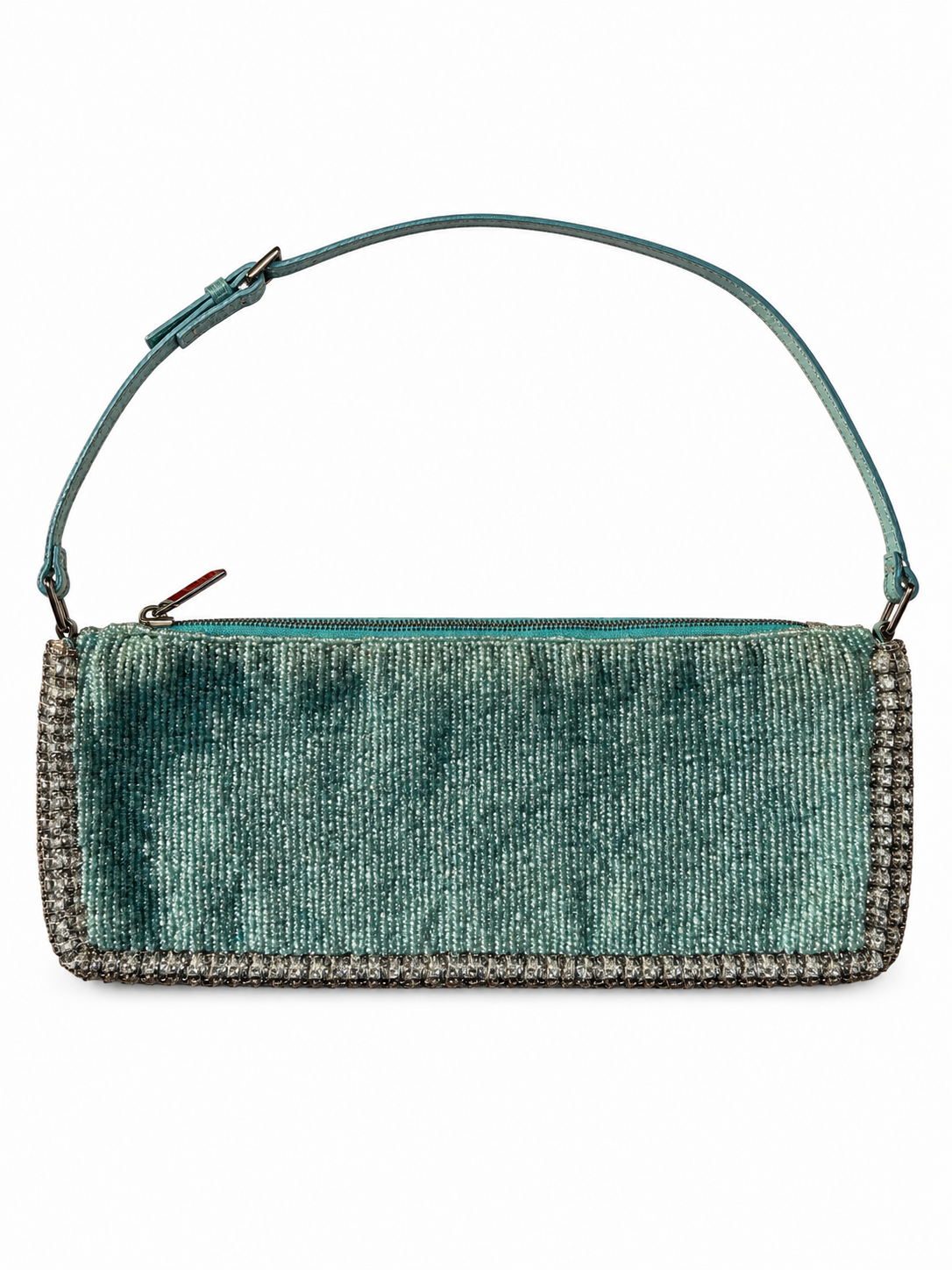 Valentino turquoise beaded crystal trim baguette bag