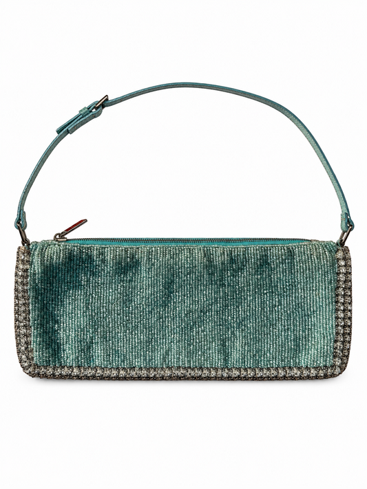 Valentino turquoise beaded crystal trim baguette bag