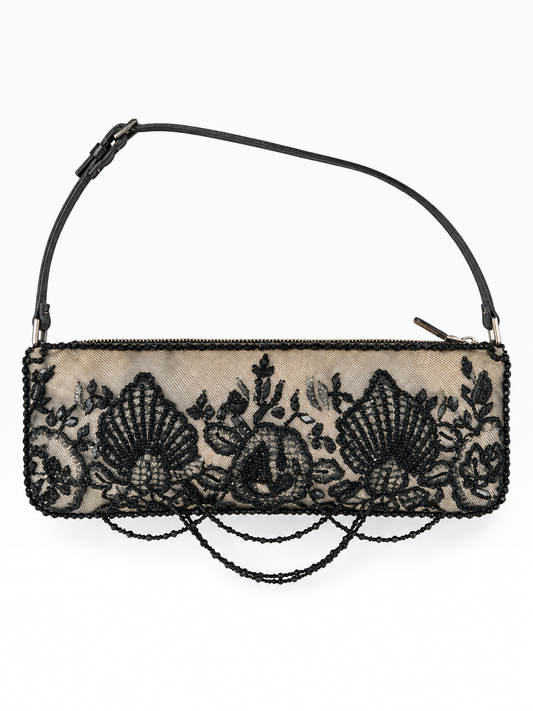 Valentino black beaded lace shoulder bag