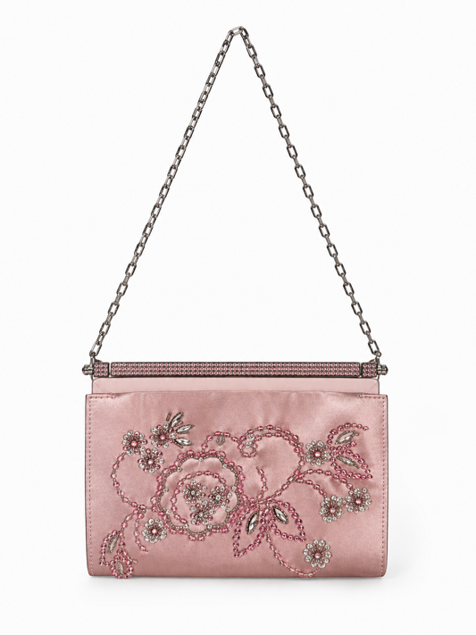 Valentino pink silk beaded clutch bag
