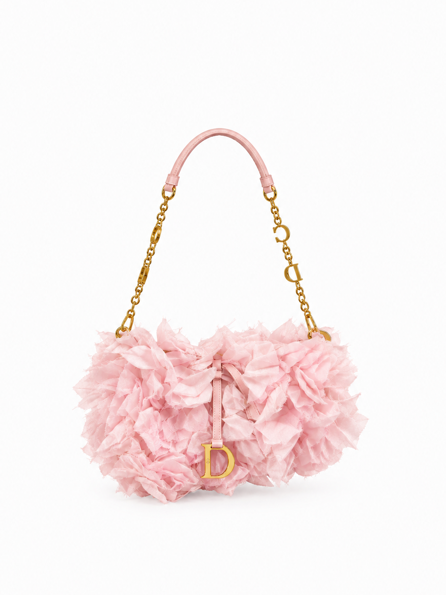 Dior limited edition pink silk saddle mini bag