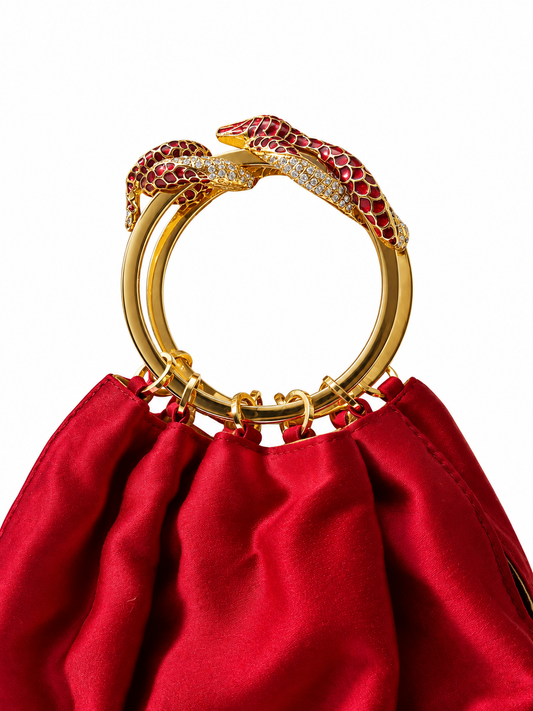 Valentino red satin snake handle bag
