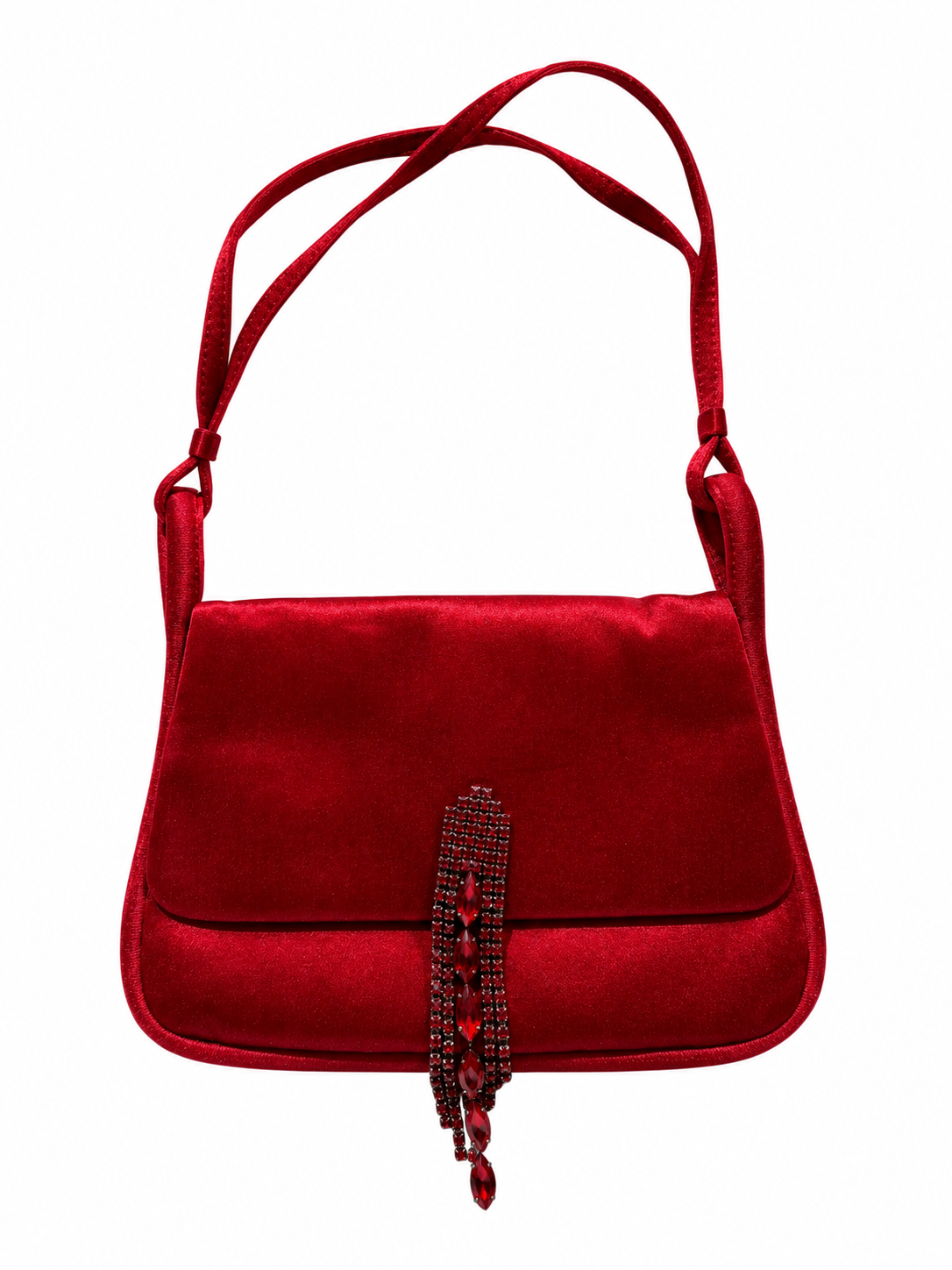 Escada red silk crystal tassels evening bag