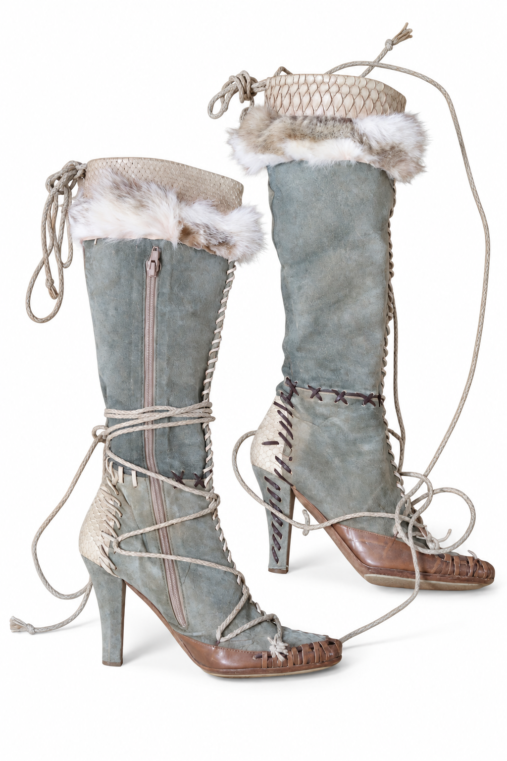 John Galliano rare suede fur python boots size 39