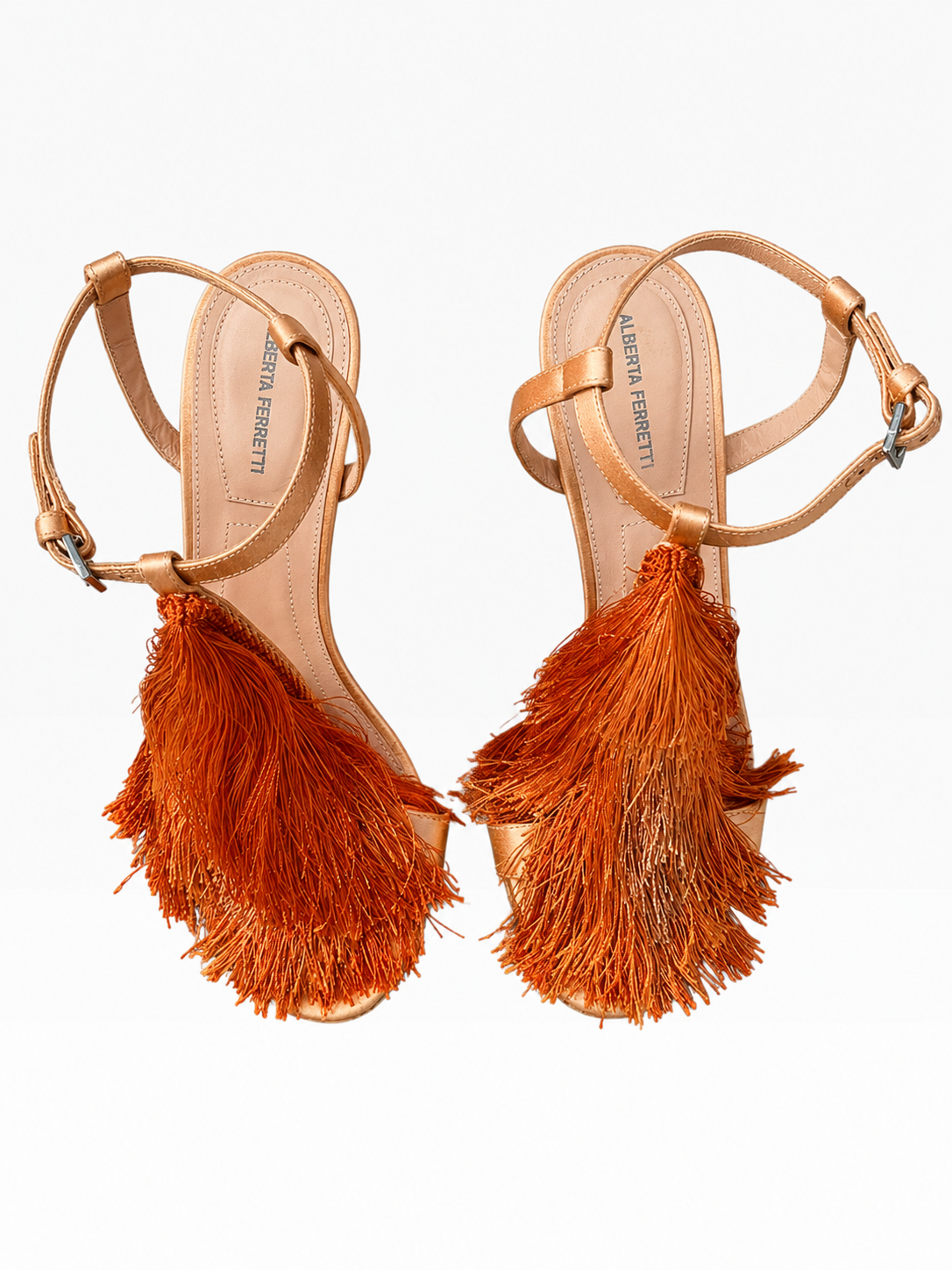 Alberta Ferretti orange fringe sandals size 38