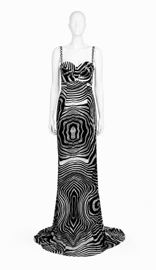 Cavalli black and white maxi printed dress