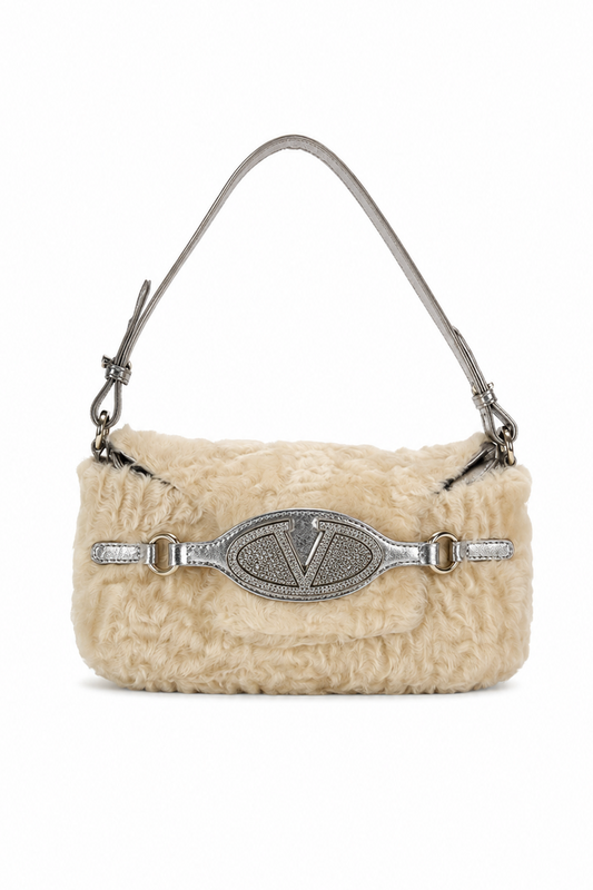 Valentino astrakhan crystal metallic leather bag